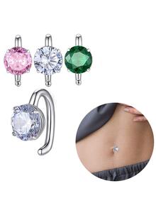 Body Jewelry Stainless Steel & Rhinestone Belly Button Ring Navel Piercing Jewelry - Baby Pink - View 2