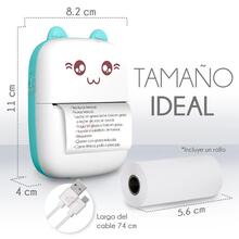 ABS Mini Impresora Termica Portatil Inalambrica Recargable De gatito Oficina Con un Rollo - Azul - Ver 4
