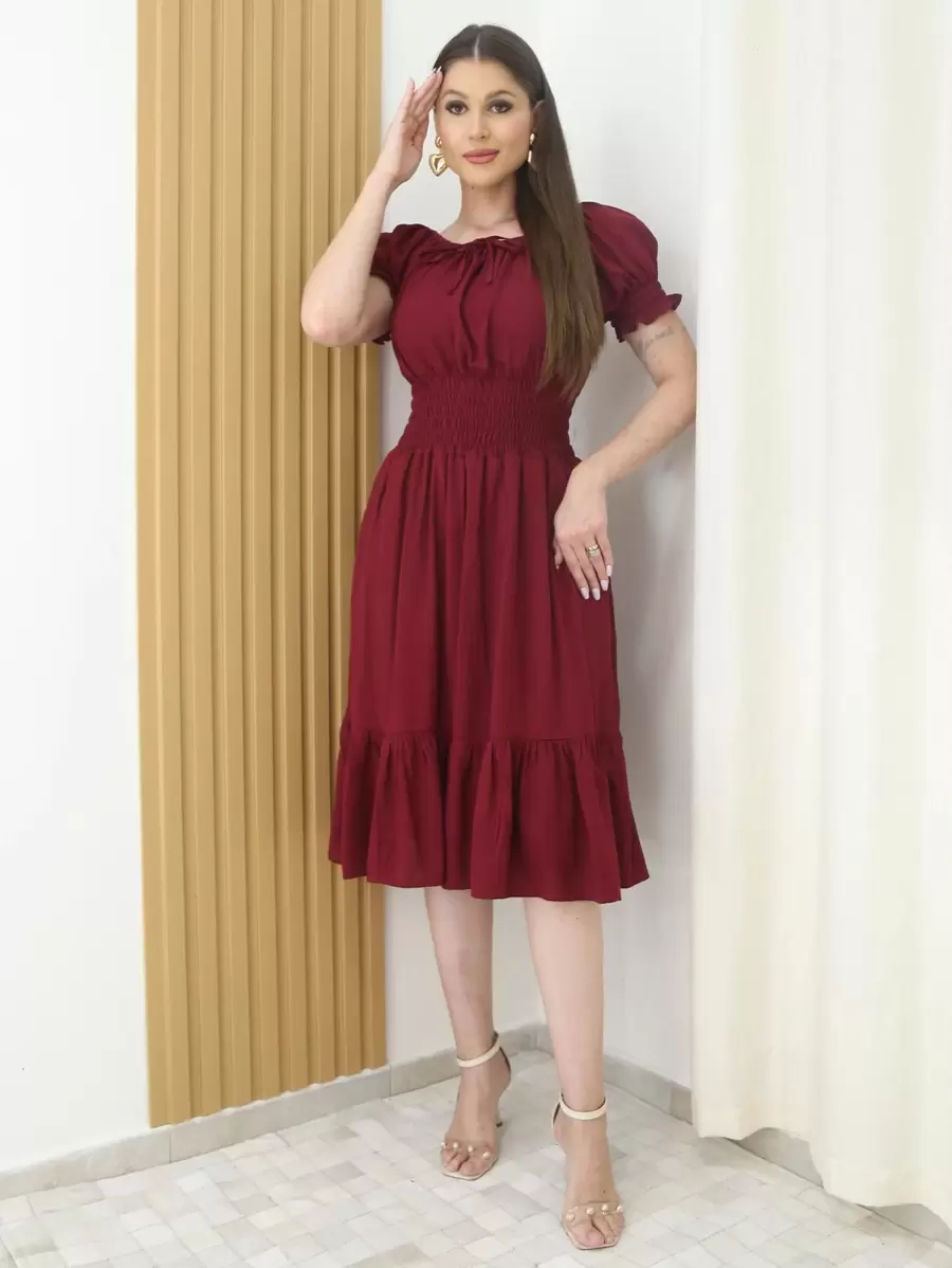 Women Dresses - 酒紅色 - 查看 1