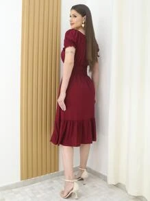 Women Dresses - 酒紅色 - 查看 2