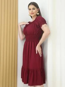 Women Dresses - 酒紅色 - 查看 3