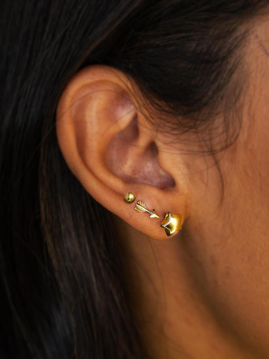 Stud Earrings - 金黃色 - 查看 1