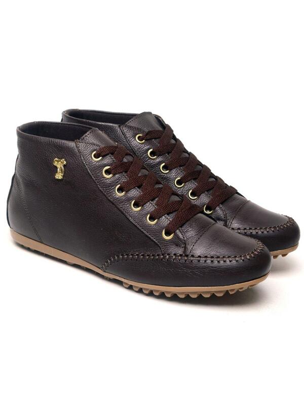 Bota Coturno Feminino de Couro Legítimo Amarração sem Salto Metal Confortável