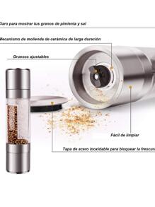 Molinillo de Pimienta y Sal 2 en 1 Moledor de Acero Inoxidable Coctelera, con Núcleo de Molienda de Cerámica y Botella de Transparente con Compartimentos,para Moler Sal y Pimienta Simultáneamente. - Plateado - Ver 4