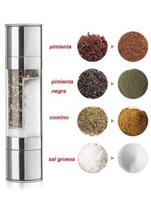 Molinillo de Pimienta y Sal 2 en 1 Moledor de Acero Inoxidable Coctelera, con Núcleo de Molienda de Cerámica y Botella de Transparente con Compartimentos,para Moler Sal y Pimienta Simultáneamente. - Plateado - Ver 3