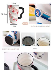 Unicorn And Fruit Ceramic Mug With Lid For Coffee Or Tea Spiral Design Gift Home Decoration - 軍綠色 - 查看 3