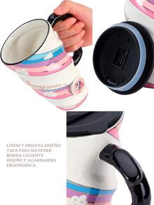 Unicorn And Fruit Ceramic Mug With Lid For Coffee Or Tea Spiral Design Gift Home Decoration - 軍綠色 - 查看 5