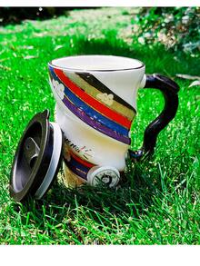 Unicorn And Fruit Ceramic Mug With Lid For Coffee Or Tea Spiral Design Gift Home Decoration - 軍綠色 - 查看 2