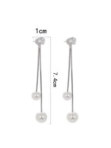 Nooxian 1對女式假珍珠前後款墜子耳環 - 銀色 - 查看 6