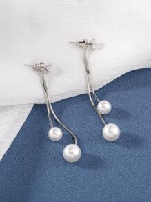 Nooxian 1對女式假珍珠前後款墜子耳環 - 銀色 - 查看 4