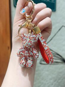 1 pieza Mujer con diamante de imitación oso atractivo Llavero para clave Decoración - Rojo - Ver 2