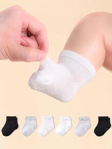 6pairs Infant Breathable Solid Color Socks For Daily Life - Multicolor - View 1
