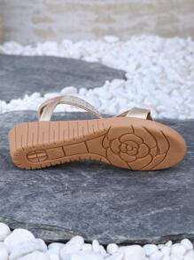 Women Comfortable Rhinestone Decor Sandals, Glamorous Summer Slingback Wedge Sandals - Gold - View 5