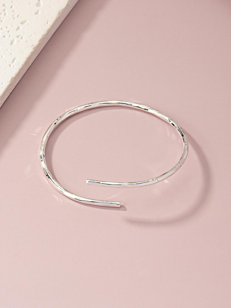 1 pieza Pulsera abierta de moda minimalista para mujeres para decoración diaria - Plateado - Ver 1