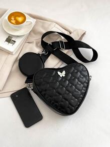 衍縫蝴蝶裝飾異形包帶零錢包 - 黑色 - 查看 7