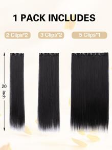 nimoki 5入組夾式綜合纖維直髮條,裝飾女性的合成夾式髮片 - 黑色 - 查看 3