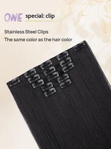 nimoki 5入組夾式綜合纖維直髮條,裝飾女性的合成夾式髮片 - 黑色 - 查看 4