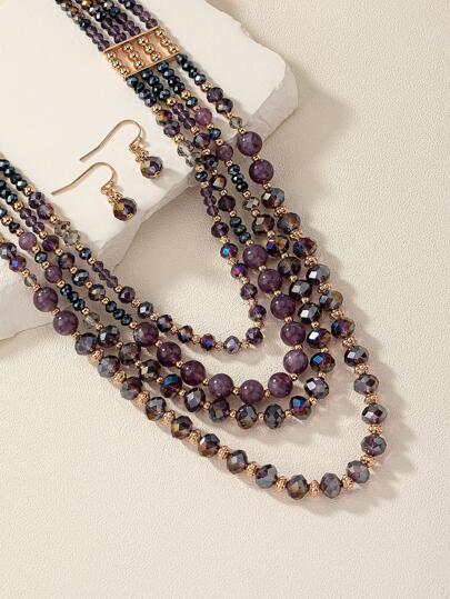 1 Pc Elegant Luxurious Purple Multilayer Necklace Set