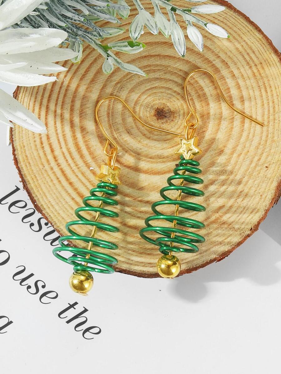 2pcs Natural & Minimalist Tree Design Earrings For Women - Green - View 1