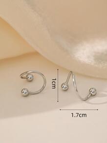 2 cái đơn giản Niche Star Love thép không gỉ Xoắn ốc Lady Bông tai quà tặng - Bạc - Xem 3