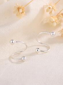 2 cái đơn giản Niche Star Love thép không gỉ Xoắn ốc Lady Bông tai quà tặng - Bạc - Xem 4