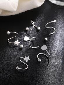 2 cái đơn giản Niche Star Love thép không gỉ Xoắn ốc Lady Bông tai quà tặng - Bạc - Xem 5