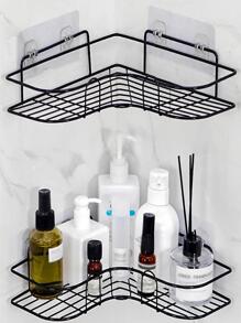 1pc Plain Wall Mounted Bathroom Storage Rack - Black - View 1