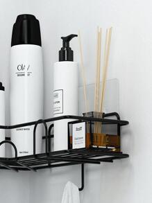 1pc Plain Wall Mounted Bathroom Storage Rack - Black - View 4