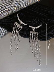 2入組奢華水鑽長流蘇耳環女士方晶鋯石懸垂耳環婚禮派對首飾類禮物 - 銀色 - 查看 4