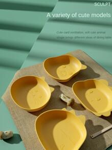 Plato llano para niños con diseño de animales de dibujos animados de un color - Amarillo - Ver 6