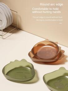 Solid Color Cartoon Dinosaur Design Kids' Dinner Plate - Brown - View 5