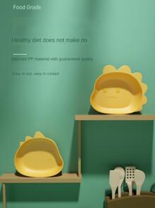 Solid Color Cartoon Dinosaur Design Kids' Dinner Plate - Brown - View 6