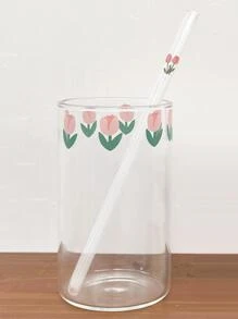 1 pieza Taza con patrón floral con de paja - transparente - Ver 2