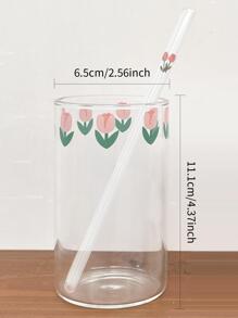 1 pieza Taza con patrón floral con de paja - transparente - Ver 4