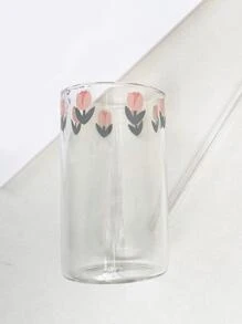 1 pieza Taza con patrón floral con de paja - transparente - Ver 3