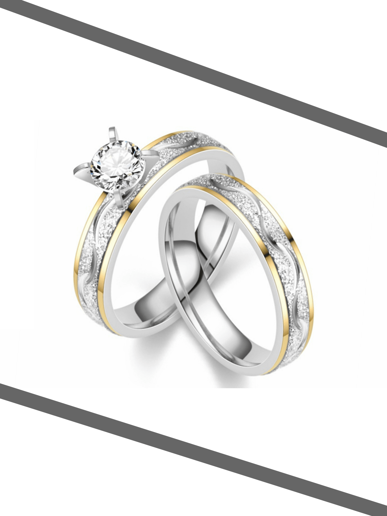 1pair Versatile Titanium Steel Cubic Zirconia Couple Ring, Crystal And