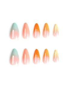 Get Glamorous With 24pcs Pastel Rainbow Outlined French Tip Long Almond Ombre Full Cover Fake Nail Set - Multicolor - View 5