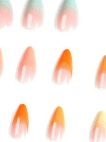 Get Glamorous With 24pcs Pastel Rainbow Outlined French Tip Long Almond Ombre Full Cover Fake Nail Set - Multicolor - View 4