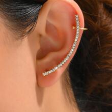 1pc Cute Rhinestone Crescent Punk Style Earrings, Suitable For Vacation, Party, Graduation Ceremony And Other Occasions - Silver - View 8