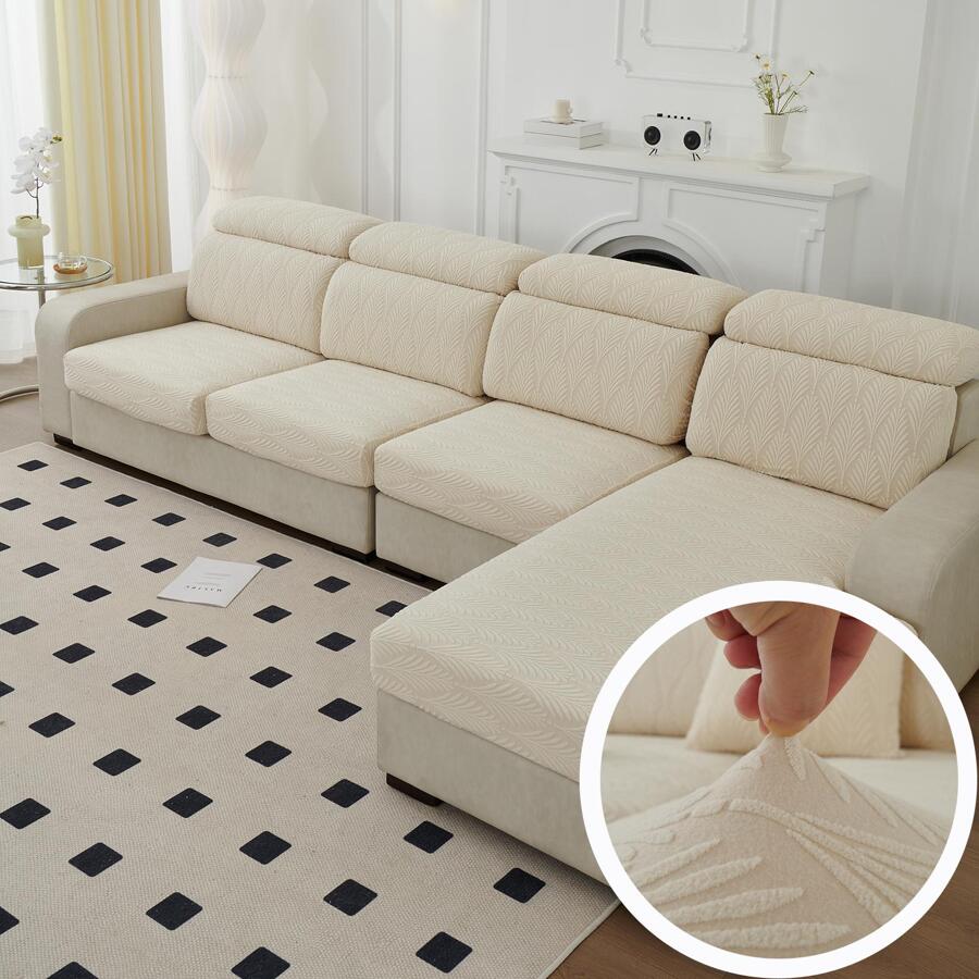 1pc Solid Stretchy Sofa Seat Cover - Beige - View 1