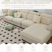 1pc Solid Stretchy Sofa Seat Cover - Beige - View 11