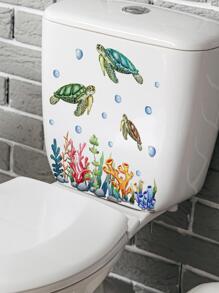 1pc Turtle Pattern Toilet Lid Decal, Stickers, Wall Decal, Vinyl Decal For Home Decorations, Spring Decoration Items Refresh Your Home, Festival Decoration Stickers Gifts Birthday Graduation