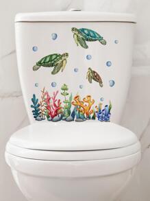 1pc Turtle Pattern Toilet Lid Decal, Stickers, Wall Decal, Vinyl Decal For Home Decorations, Spring Decoration Items Refresh Your Home, Festival Decoration Stickers Gifts Birthday Graduation