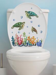 1pc Turtle Pattern Toilet Lid Decal, Stickers, Wall Decal, Vinyl Decal For Home Decorations, Spring Decoration Items Refresh Your Home, Festival Decoration Stickers Gifts Birthday Graduation