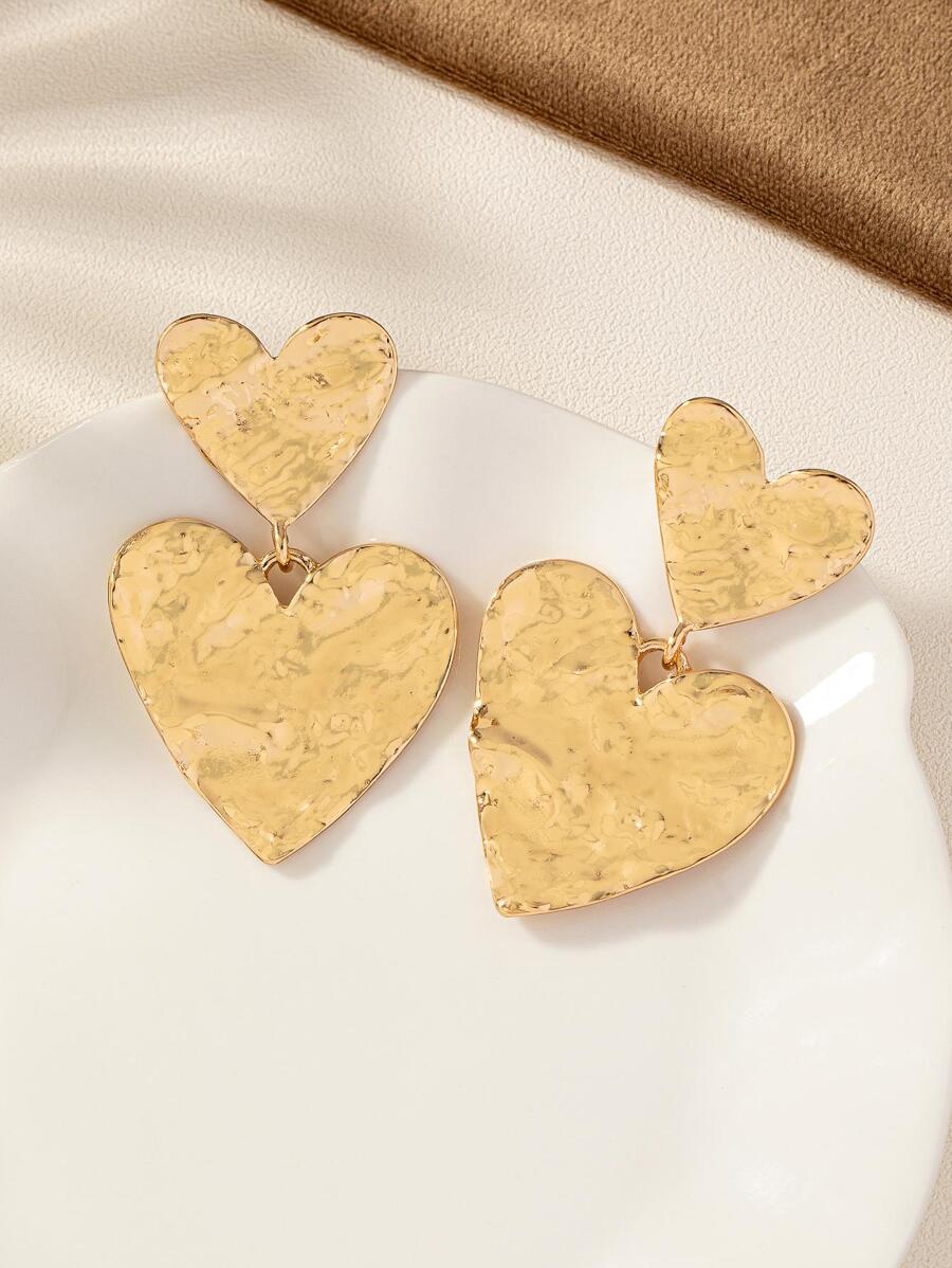 1 Pair Fashionable, Exquisite Heart-Shaped Design, Wavy Floral Pattern Earrings - Gold - View 1