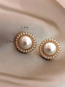 1 对时尚仿珍珠纹理耳钉 - 彩色 - 查看 3