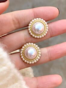 1 对时尚仿珍珠纹理耳钉 - 彩色 - 查看 1