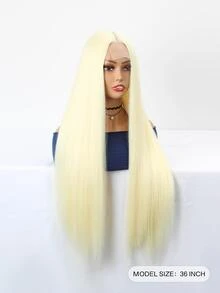 U型蕾絲超長直筒人造假髮 - 金色 - 查看 3