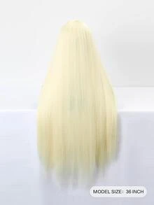 U型蕾絲超長直筒人造假髮 - 金色 - 查看 5