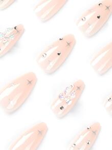 Get Glamorous With 24pcs Long Almond Bow Decor Full Cover Fake Nail Set - Multicolor - View 3